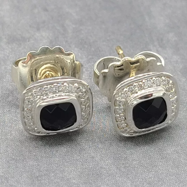 Vintage David Yurman Sterling Silver Petite Albion Black Onyx & Diamond Earrings