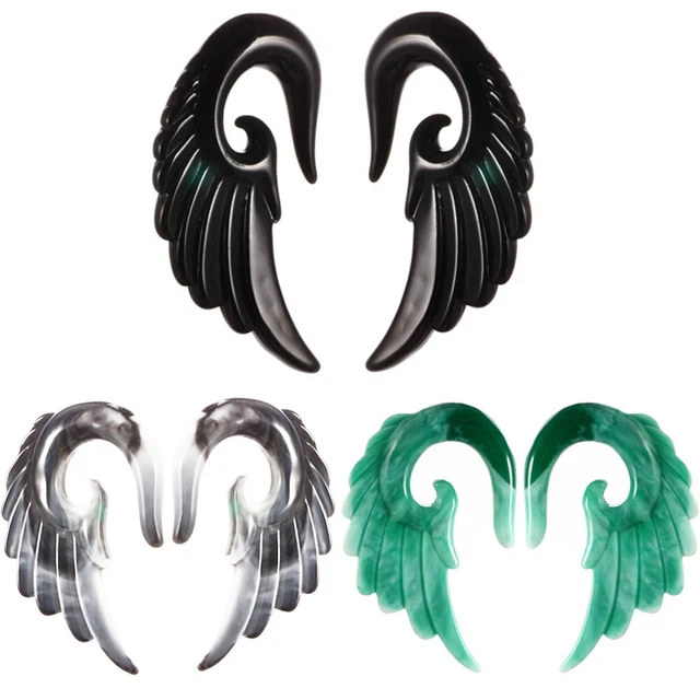 1 Pair 3mm-12mm Angle Wings Flesh Tunnel Ear Plug Taper Gauge Stretcher Expander