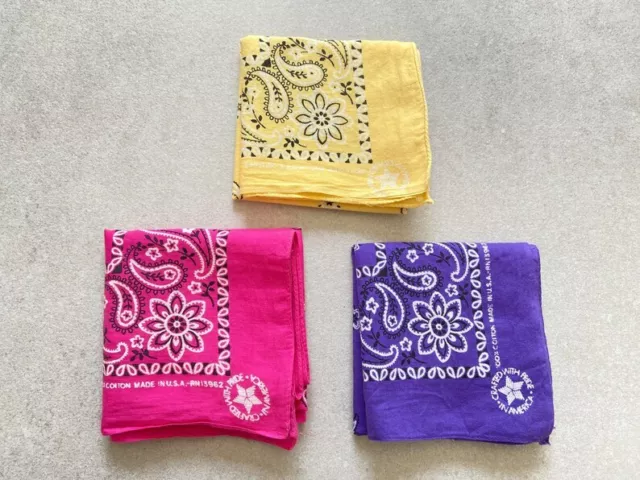 Lot of 3 Vintage 1990s Handkerchief Cotton Bandana Floral Paisley Made in USA