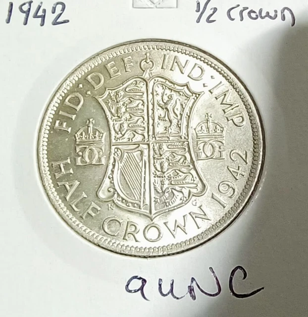 1942 Half Crown 50% 2/6d Silver George Vi Sp#4080 aUNC