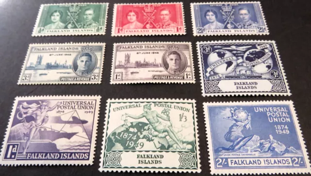 Falkland Islands George VI - 9 Stamps 1937/49 - Coronation - Victory - UPU - MNH