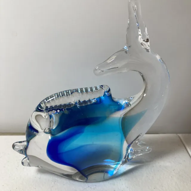 Murano Hand Blown Blue Glass Fish sculpture/paperweight