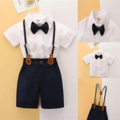 Baby Boys Clothes Gentleman Outfits Suits Button Down Shirt Suspender Shorts