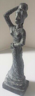 Native African Woman Primitive Wood Carved Art Sculpture Figurine Statue 13"