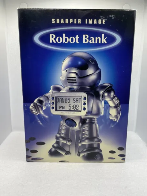 "SHARPER IMAGE" Digital Coin Counting "ROBOT BANK" #GC001, SILVER, NEW IN BOX
