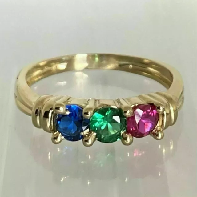 14K Yellow Gold Over 2Ct Sapphire Emerald Ruby Women's Engagement Simulated Ring