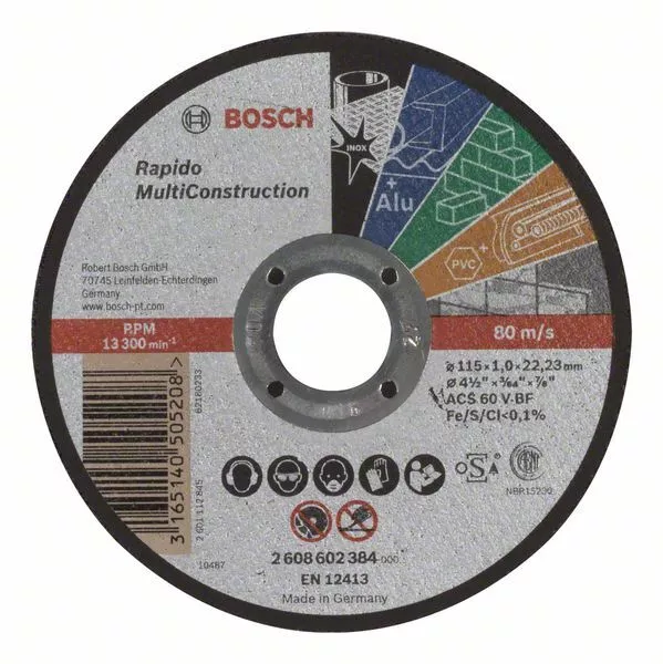 BOSCH 2608602384 Disco corte recto Rapido Multi Construction 115 mm 1,0 mm