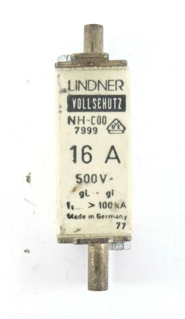 3 Stück LINDNER Vollschutz NH-C00 Sicherungseinsatz | 16A | 500V/120kA