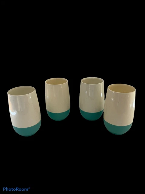 4 Vintage MCM VacuumTumblers Bopp Decker Turquoise & White VACRON USA 12 fl oz 4 Vintage MCM VacuumTumblers Bopp Decker Turquoise & White VACRON USA 12 fl oz
