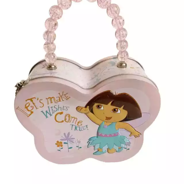 Dora The Explorer Metal Tin Lunch Box 2008 Viacom Beaded Handle Carrying Case