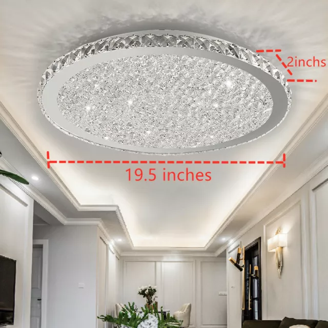 19.5"Round Crystal Led Ceiling Light Fixture Chandelier Flush Mount Lamp Bedroom