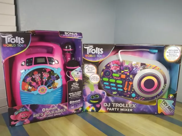 Trolls World Tour Bluetooth MP3 Karaoke Player and DJ Trollex Party Mixer NIB
