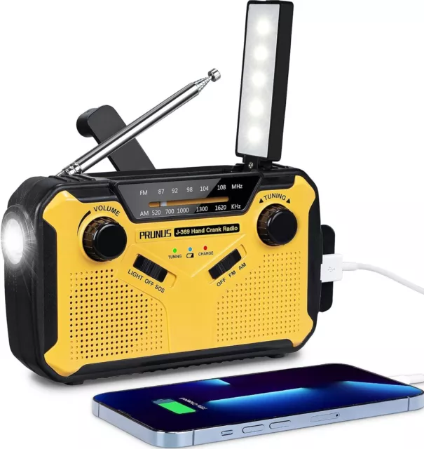 Radio Portable Dynamo Survie AM/FM Manivelle Solaire Portative à Pile SOS Alarme