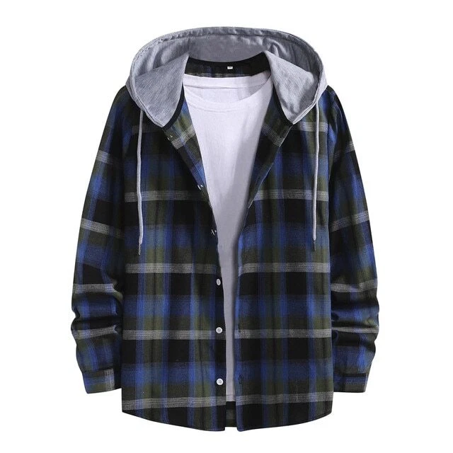 Men's Flannel Hoodie Sherpa Fleece Lined Plaid Zip Up Lightweight Jacket Casual