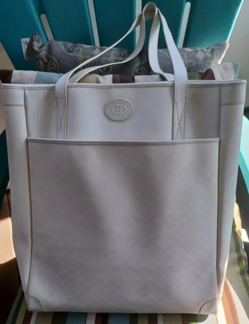 Vintage Gucci Handbag ..Signature White Shopping Bag...large