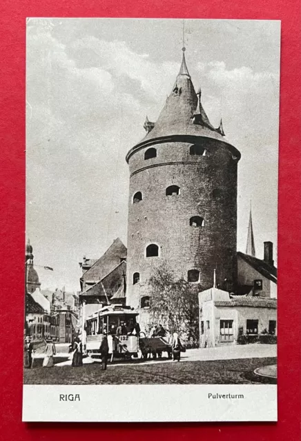 AK RIGA in Lettland 1918 Pulverturm mit Strassenbahn  ( 123796