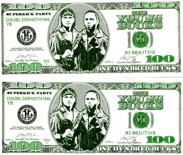 AUTHENTIC YOUNG BUCKS 100 Dollar Bills Event Used Wwe Ecw Tna Nxt Hoh