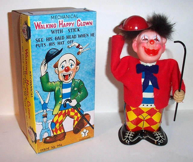 VINTAGE YONEZAWA CIRCUS CLOWN MINT 1960s WINDUP WALKING HAPPY CLOWN