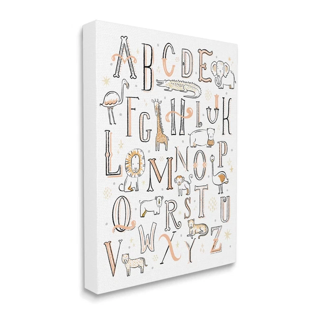 Stupell Industries Nursery Animal Alphabet Chart Soft Orange White Designed b...