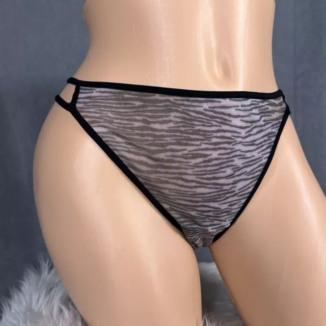 Vintage TLC Teri Lingerie String Bikini Panties Size 5 Sheer Mesh Zebra 90s Y2K 2