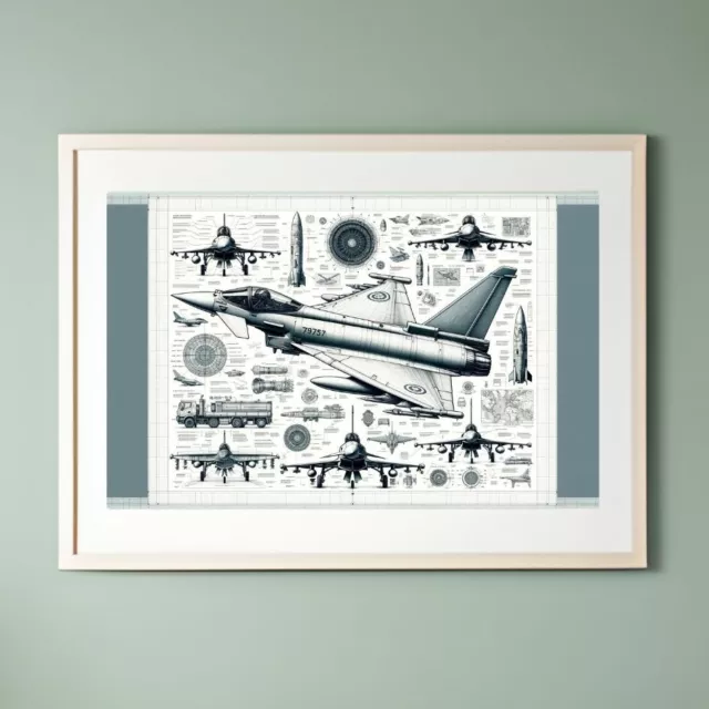 Eurofighter Typhoon RAF Poster Print Technical Sketch Digital Wall Art