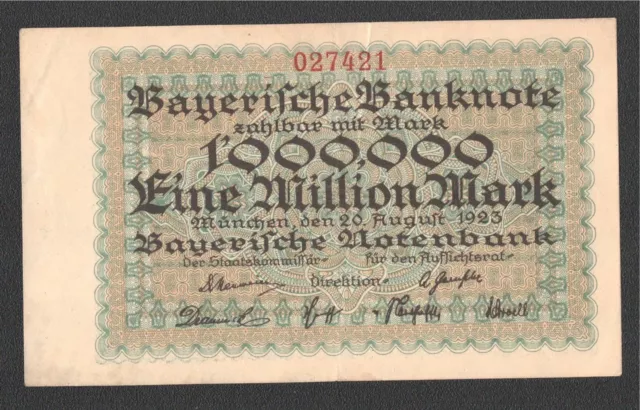 BAY  12) - Bayerische Notenbank; 1 Mio. Mark vom 20.8.1923