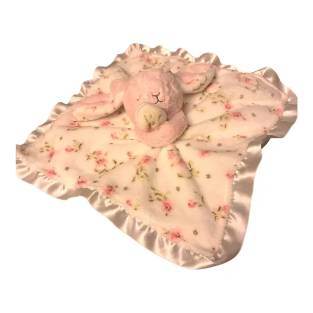 Little Me Pink Bunny White Rabbit Floral Satin Baby Lovey Security Blanket Toy