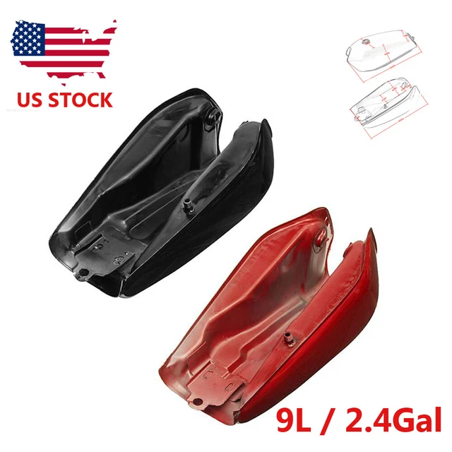 9L/2.4 Gal Universal Motorcycle Racer Vintage Fuel Gas Tank & Cap Switch Black