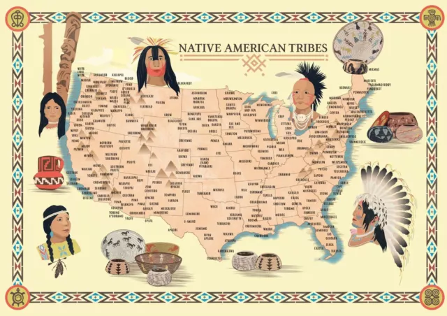 Native American Indian Tribes Map History Poster Territory Tribal Spirit Nation