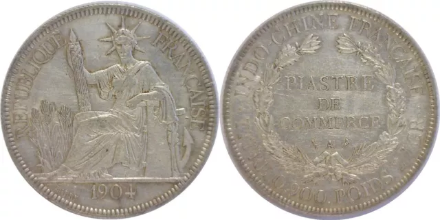 1904 A French Indo-China Piastre Silver KM# 5a.1 XF Details Harshly Cleaned