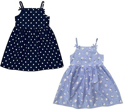 Girls Baby Summer Dress GEORGE Sleeveless Floral Blue Spotty Cotton Strappy NEW