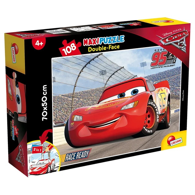 PUZZLE MAXI DOUBLE-FACE Disney Cars Lightning Mcqueen 108 Pièces Retro ...