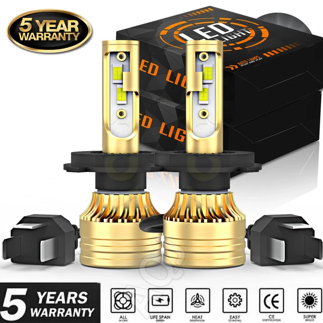 Lampadina LED H4 50000LM 7500K Per Auto Con Ventola – IP68, Durata 90000 Ore, Compatibilità 99%, 2 Pezzi