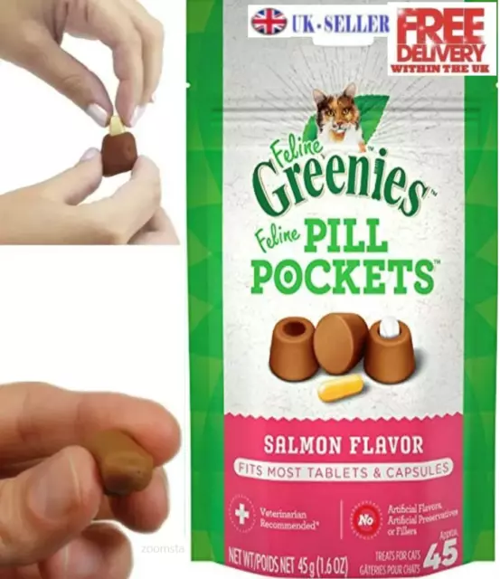 GREENIES Feline Salmon Pill Pockets 1.6oz 45 Count Hide Medication Treats