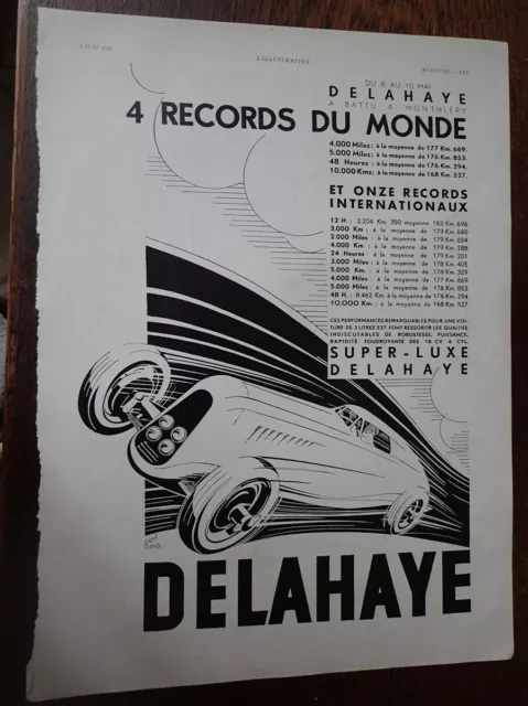 DELAHAYE 4 record du Monde + rhum ST JAMES + DENTOL pub papier ILLUSTRATION 1934