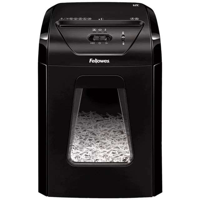 Fellowes Paper Shredder Powershred Cross Cut Office 12 Sheets 19L Pull Out Bin