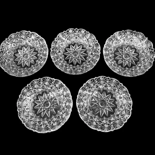 Set of 4 Antique Victorian Pre ABP Cut Glass 6" Berry Bowls 1860s Scalloped Rims
