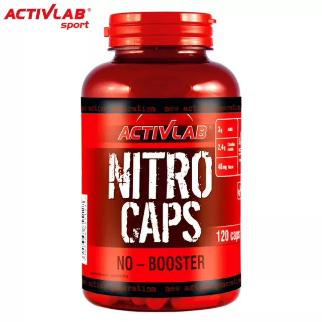 NITRO CAPS 120 Capsules - Pre-Workout Nitric Oxide Booster Muscle Pump & Growth