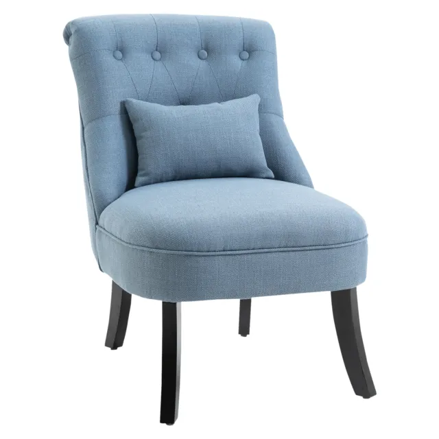 HOMCOM Fabric Single Sofa Armchair Upholstered with Pillow Wood Leg Blue