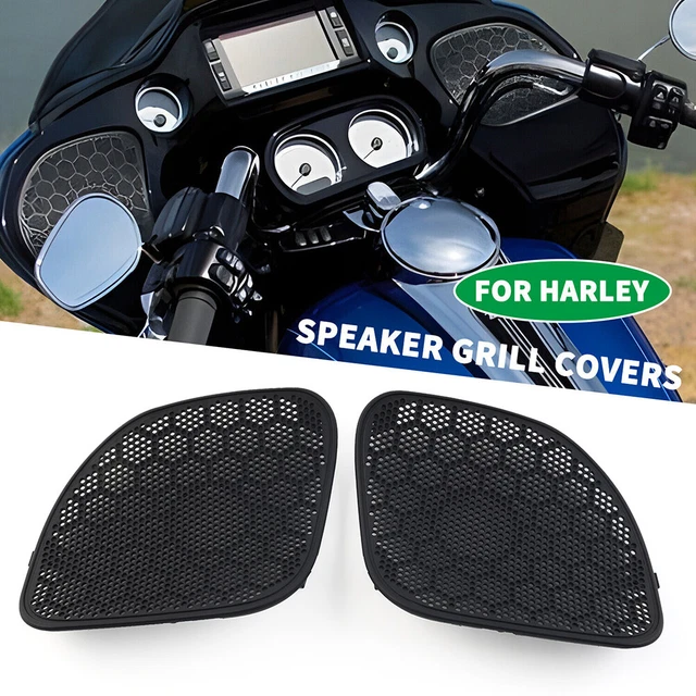 SHMT Griglie per altoparlanti cromate in stile fiamma Copertura della cornice di accento Compatibile con Harley 2006-2013 Touring Street Glide Electra