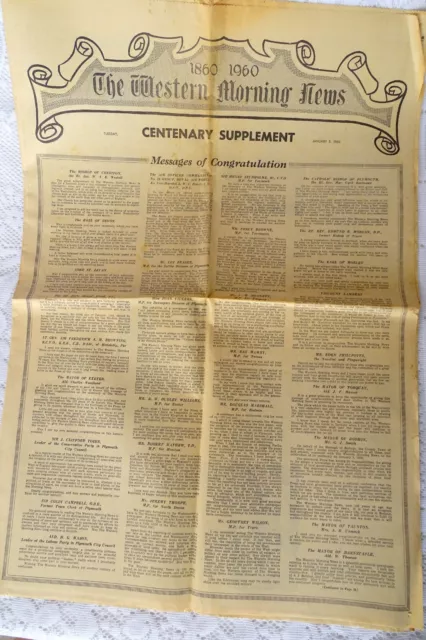 Western Morning News Centenary Supplement 1860 - 1960 Devon Interest