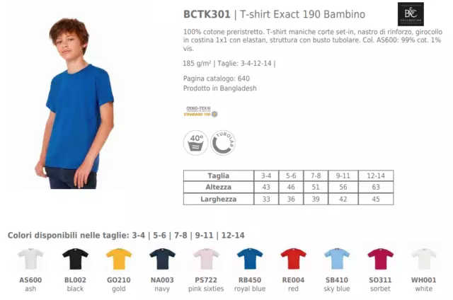B&C T-Shirt da Bambino Maglietta Manica Corta Bambina 100% Cotone Unisex BCTK301 2
