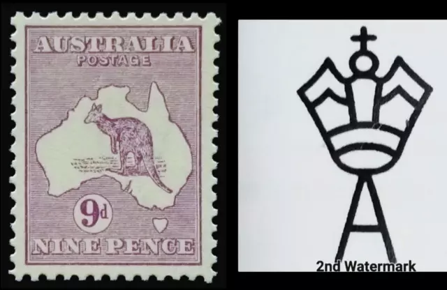 ACSC 25B~SG 27 - 1915 Australia Pale Violet 9d Kangaroo Stamp MUH Die II -N19