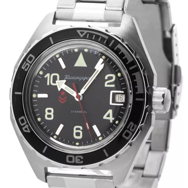 Vostok Komandirskie 650536 Russian Military Watch Automatic Black Dial 20 ATM