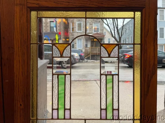 Antique Art Deco Beveled Stained Leaded Glass Cabinet Door / Window Circa. 1925
