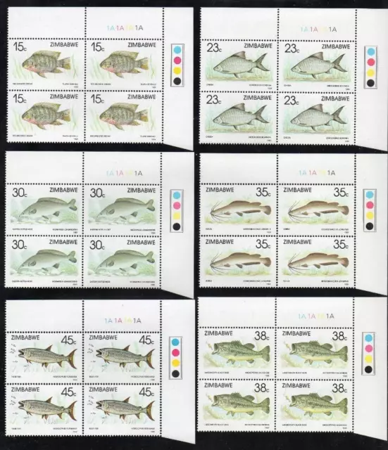 ZIMBABWE MNH 1989 Fish Cylinder Block of 4