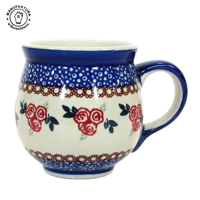 Manufaktura RED ROSE 16oz Bubble Mug Cup Floral Blue Boleslawiec Polish Pottery