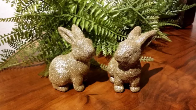 Lepre 2er Set Glitter Golden 7 x 8 x 6cm / Tinsel Coniglietto di Pasqua