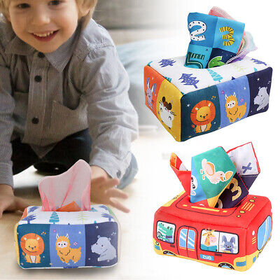 Baby Tissue Box Toy Soft Cartoon Magic Crinkle Tissues Colorful Scarve Preschool