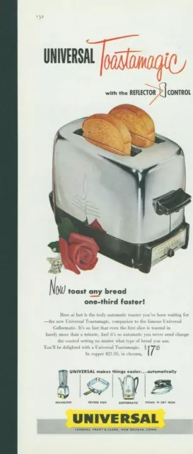 1956 Universal Toastamagic Vintage Print Ad Automatic Toaster Chrome Rose SP1
